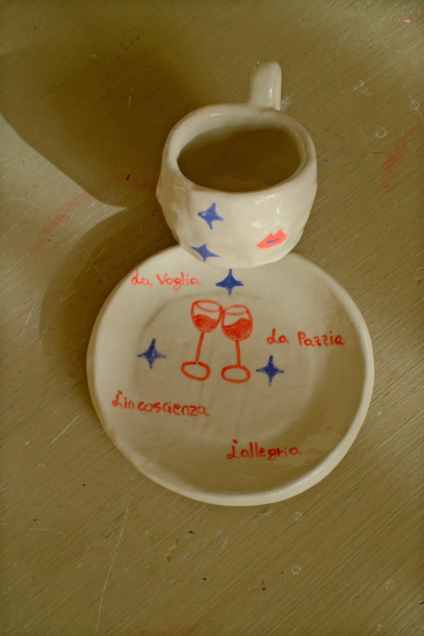 Tazzina da caffè + piattino [LA VOGLIA, LA PAZZIA, L’INCOSCIENZA, L’ALLEGRIA]