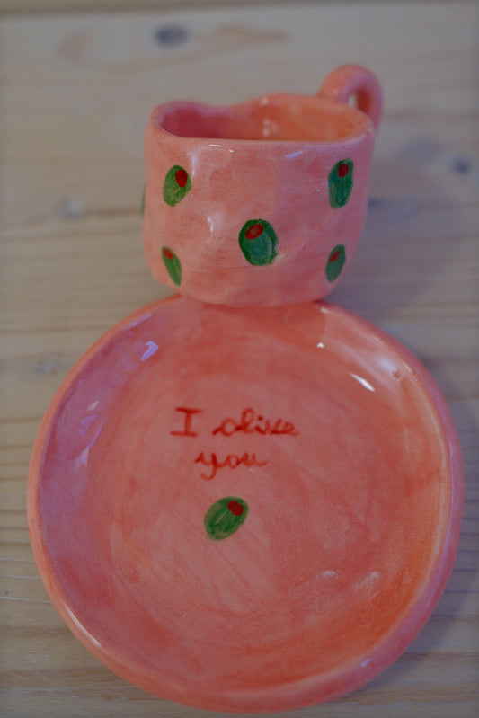 Tazzina da caffè + piattino [I OLIVE YOU]