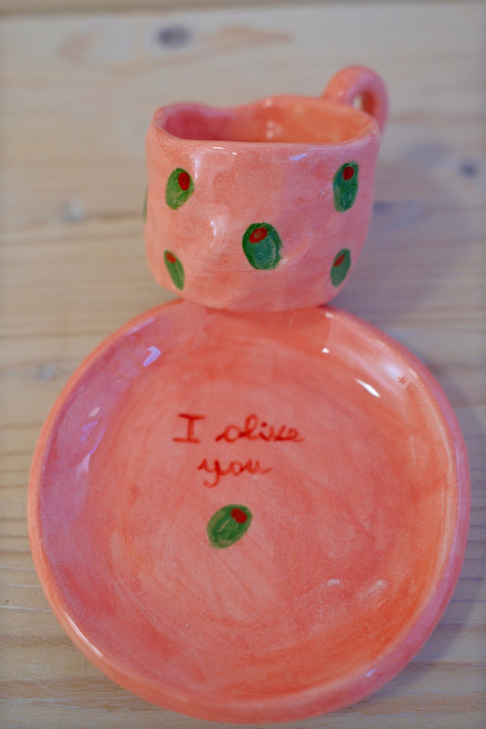 Tazzina da caffè + piattino [I OLIVE YOU]