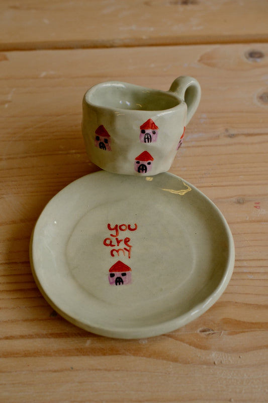 Ceramic coffee cup with matching saucer [YOU ARE MY HOME]