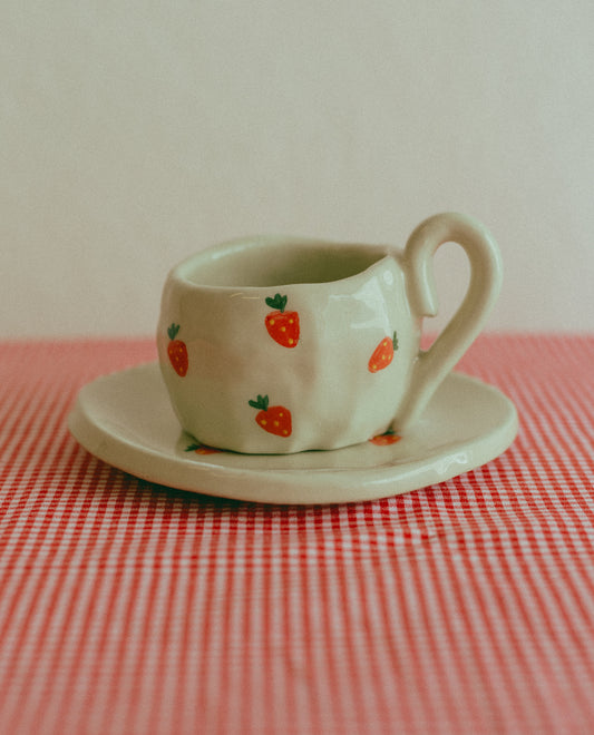 Tazzina da caffè con piattino [FRAGOLE - VERDE]