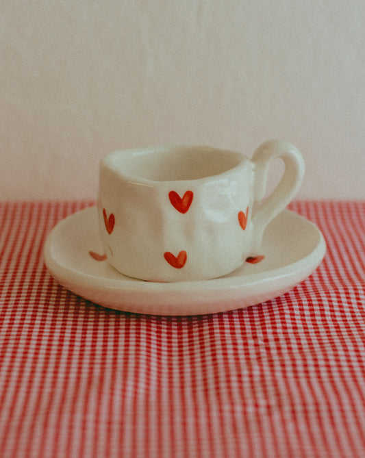 Tazzina da caffè con piattino [CUORI - BIANCO]
