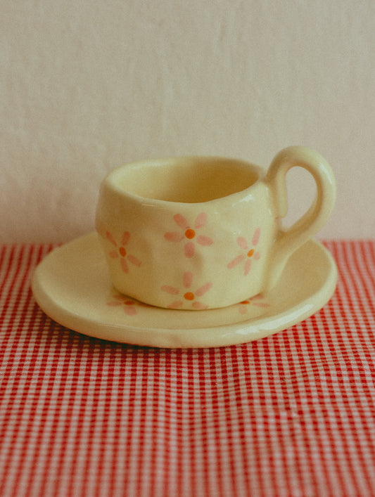Tazzina da caffè con piattino [FIORI - GIALLO]