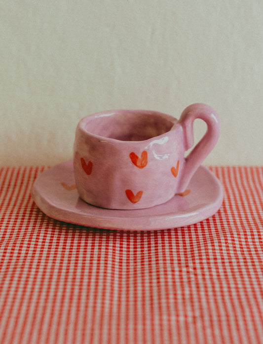 Tazzina da caffè con piattino [CUORI - LILLA]