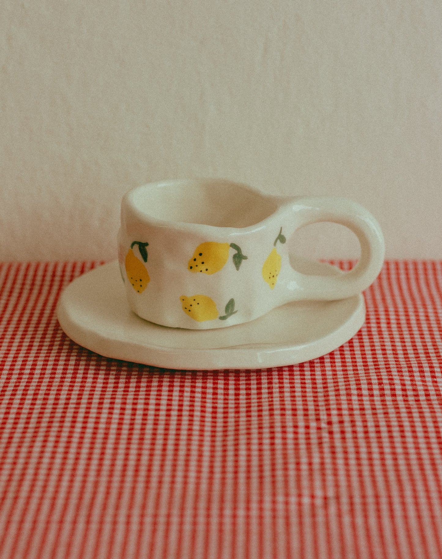 Tazzina da caffè con piattino [LIMONI - BIANCO]