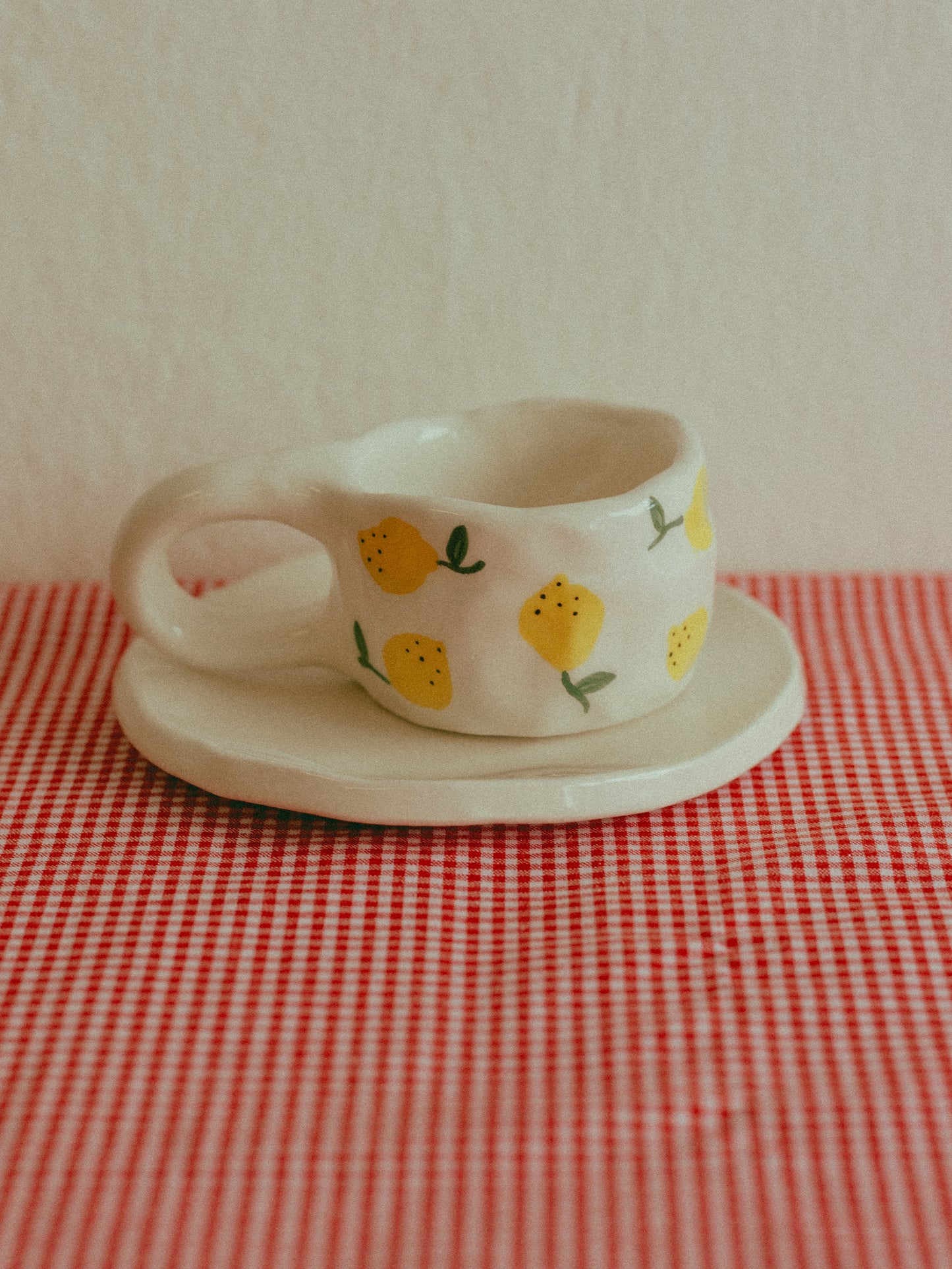 Tazzina da caffè con piattino [LIMONI - BIANCO]