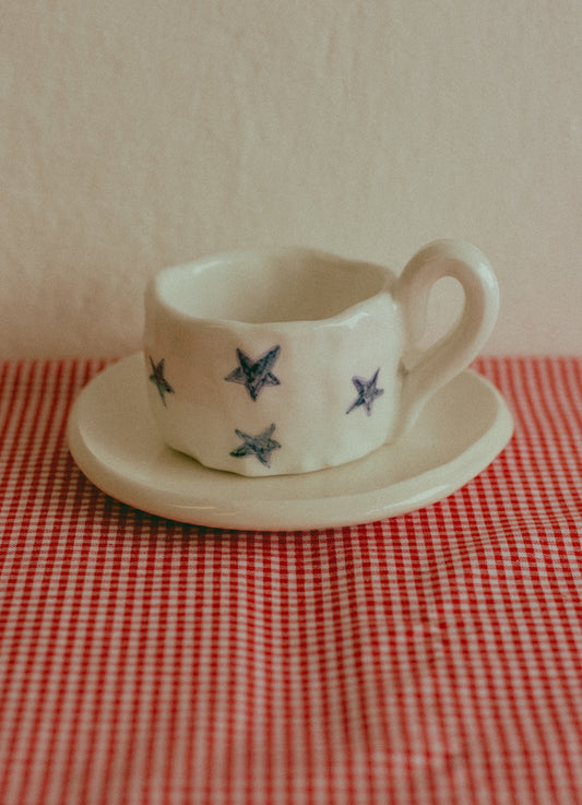 Tazzina da caffè con piattino [STELLE - BIANCO]