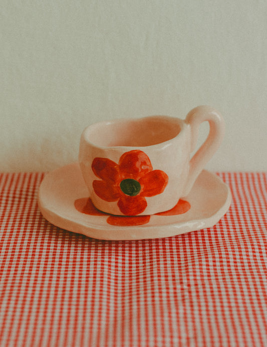 Tazzina da caffè con piattino [FIORE - ROSA]