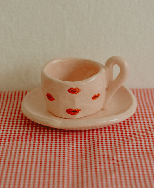 Tazzina da caffè con piattino [LABBRA - ROSA]