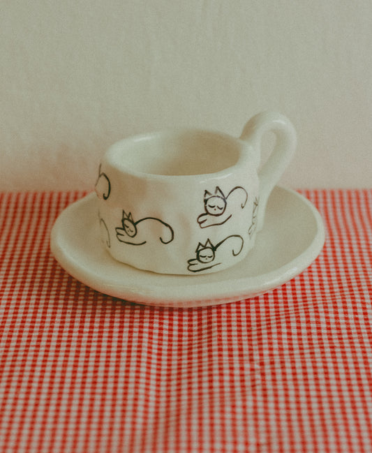 Tazzina da caffè con piattino [GATTI - BIANCO]