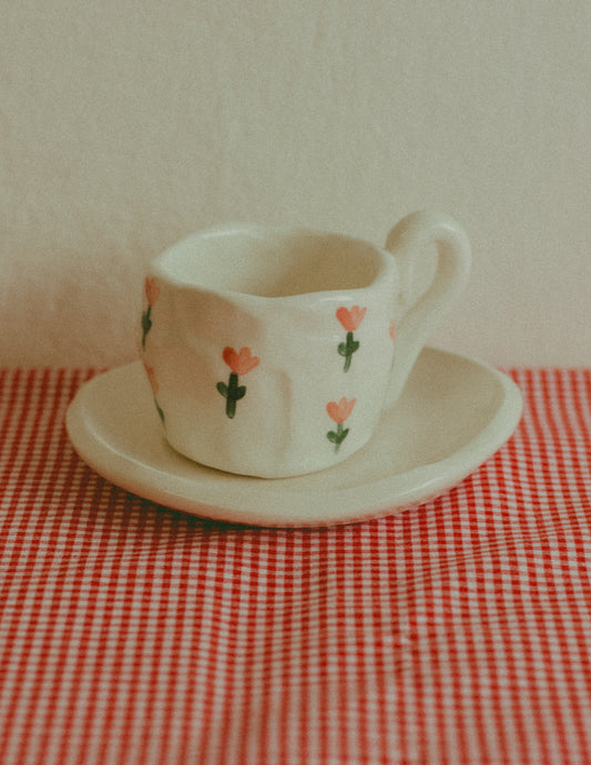 Tazzina da caffè con piattino [TULIPANI - BIANCO]