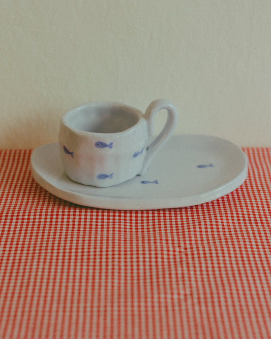 Tazzina da caffè con piattino [PESCI - CELESTE]